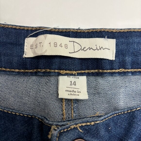 Cato Hi Rise Side Elastic Distressed Raw Hem Women's size 14 Blue Jeans - Picture 2 of 4